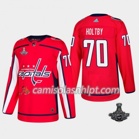 Camisola Washington Capitals Braden Holtby 70 2018 Stanley Cup Champions Adidas Vermelho Authentic - Homem